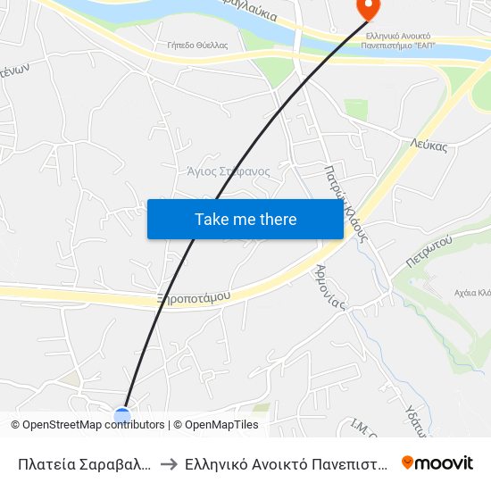 Πλατεία Σαραβαλίου to Ελληνικό Ανοικτό Πανεπιστήμιο map
