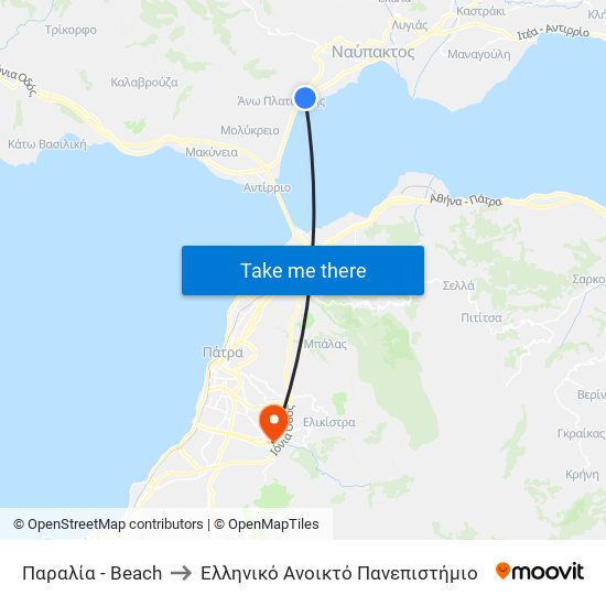Παραλία - Beach to Ελληνικό Ανοικτό Πανεπιστήμιο map
