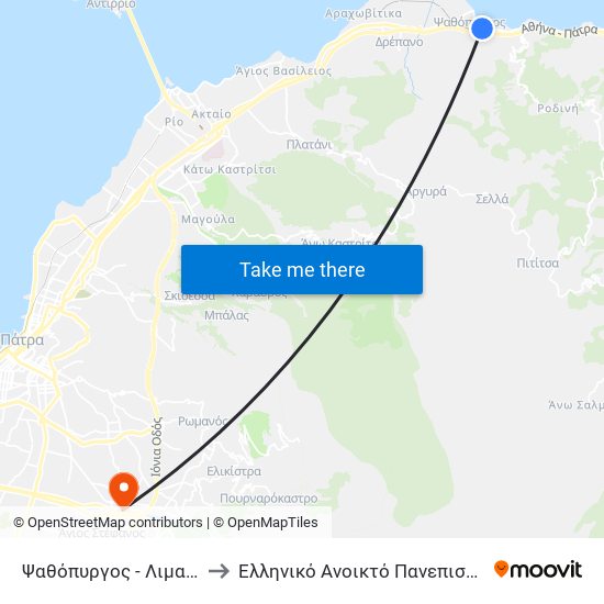 Ψαθόπυργος - Λιμανάκι to Ελληνικό Ανοικτό Πανεπιστήμιο map