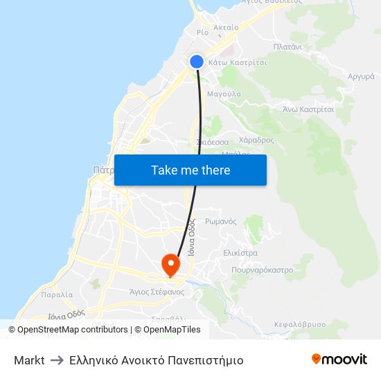 Markt to Ελληνικό Ανοικτό Πανεπιστήμιο map