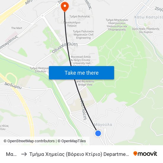 Μαγουλα to Τμήμα Xημείας (Βόρειο Κτίριο) Department Of Chemistry (North Building) map