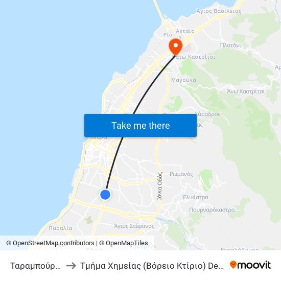 Ταραμπούρα - Tarampoura to Τμήμα Xημείας (Βόρειο Κτίριο) Department Of Chemistry (North Building) map