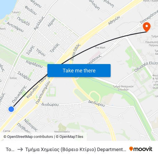 Toyota to Τμήμα Xημείας (Βόρειο Κτίριο) Department Of Chemistry (North Building) map