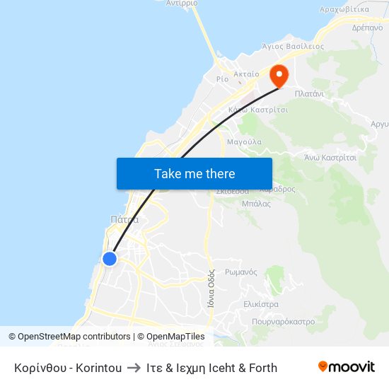 Κορίνθου - Korintou to Ιτε & Ιεχμη Iceht & Forth map