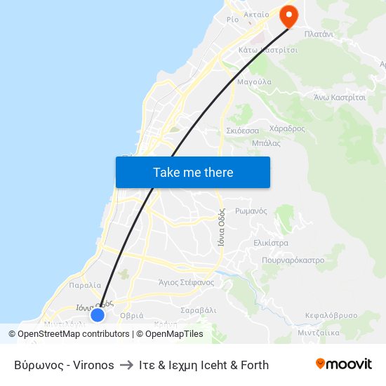 Βύρωνος - Vironos to Ιτε & Ιεχμη Iceht & Forth map