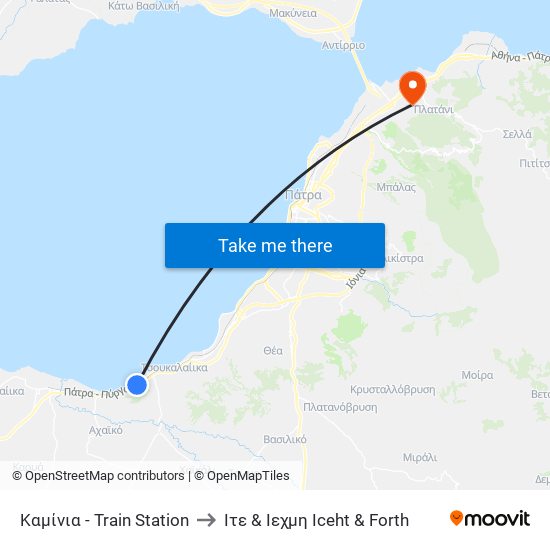 Καμίνια - Train Station to Ιτε & Ιεχμη Iceht & Forth map