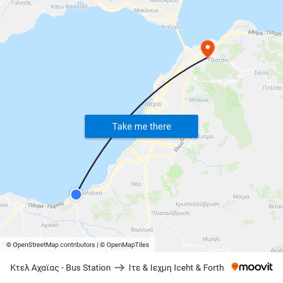 Κτελ Αχαϊας - Bus Station to Ιτε & Ιεχμη Iceht & Forth map