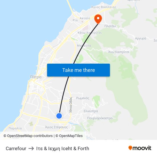 Carrefour to Ιτε & Ιεχμη Iceht & Forth map