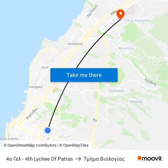 4ο Γελ - 4th Lychee Of Patras to Τμήμα Βιολογίας map