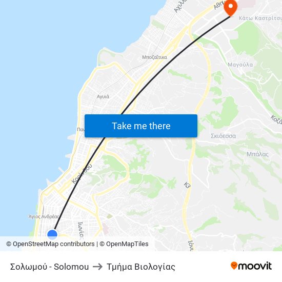 Σολωμού - Solomou to Τμήμα Βιολογίας map