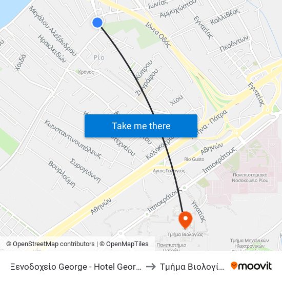 Ξενοδοχείο George - Hotel George to Τμήμα Βιολογίας map