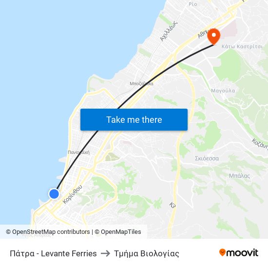 Πάτρα - Levante Ferries to Τμήμα Βιολογίας map