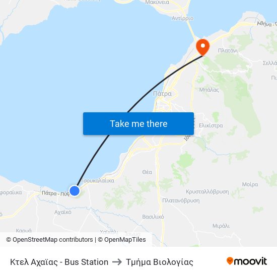 Κτελ Αχαϊας - Bus Station to Τμήμα Βιολογίας map