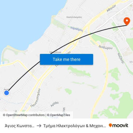 Άγιος Κωνσταντίνος - Saint Constantine to Τμήμα Ηλεκτρολόγων & Μηχανικών Υπολογιστών Electrical & Computer Engineering map