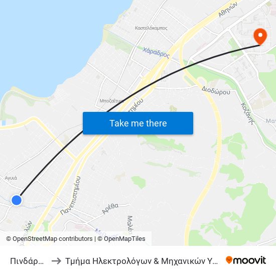 Πινδάρου - Pindarou to Τμήμα Ηλεκτρολόγων & Μηχανικών Υπολογιστών Electrical & Computer Engineering map