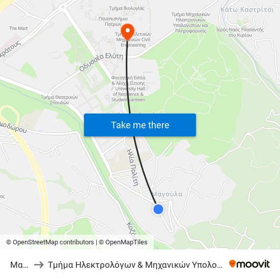 Μαγουλα to Τμήμα Ηλεκτρολόγων & Μηχανικών Υπολογιστών Electrical & Computer Engineering map