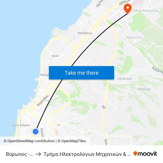 Βύρωνος - Vironos to Τμήμα Ηλεκτρολόγων Μηχανικών & Τεχνολογίας Υαγιστών map