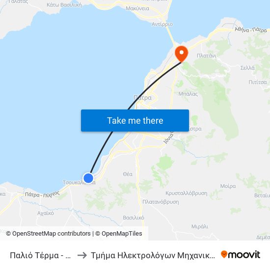 Παλιό Τέρμα - Old Termination to Τμήμα Ηλεκτρολόγων Μηχανικών & Τεχνολογίας Υαγιστών map