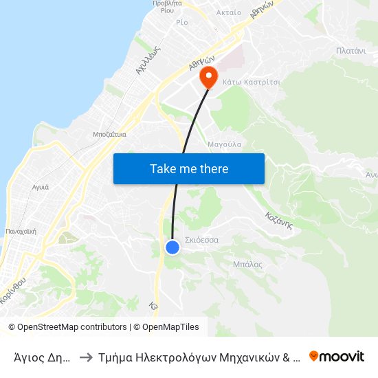 Άγιος Δημήτριος to Τμήμα Ηλεκτρολόγων Μηχανικών & Τεχνολογίας Υαγιστών map