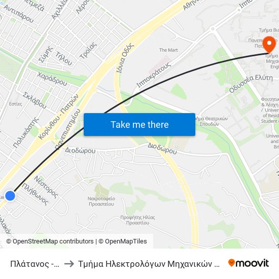 Πλάτανος - Platanos to Τμήμα Ηλεκτρολόγων Μηχανικών & Τεχνολογίας Υαγιστών map