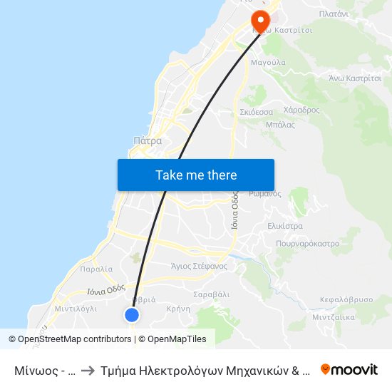 Μίνωος - Minoos to Τμήμα Ηλεκτρολόγων Μηχανικών & Τεχνολογίας Υαγιστών map