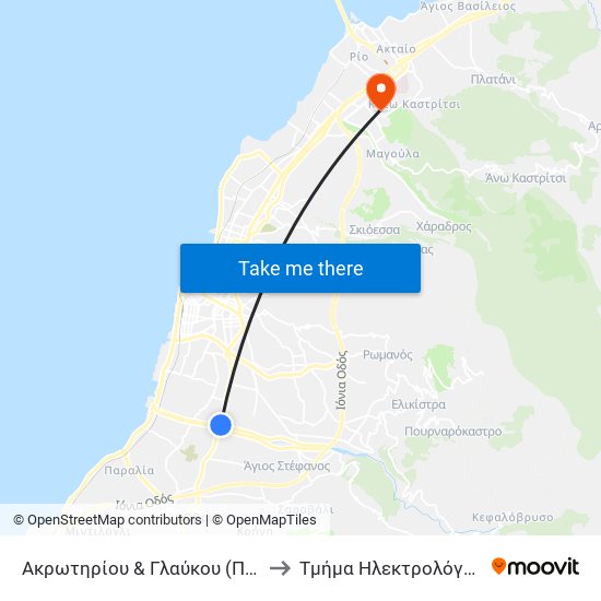 Ακρωτηρίου & Γλαύκου (Προς Πάτρα) - Akrotiriou & Glafkou (Towards Centre) to Τμήμα Ηλεκτρολόγων Μηχανικών & Τεχνολογίας Υαγιστών map