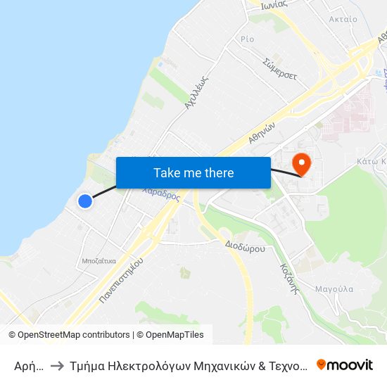 Αρήτης to Τμήμα Ηλεκτρολόγων Μηχανικών & Τεχνολογίας Υαγιστών map