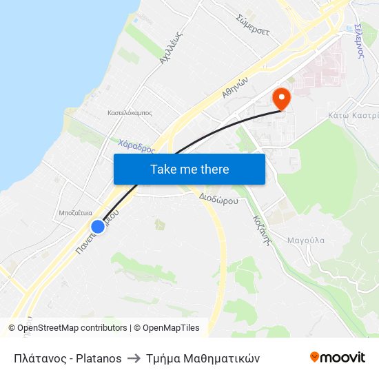 Πλάτανος - Platanos to Τμήμα Μαθηματικών map