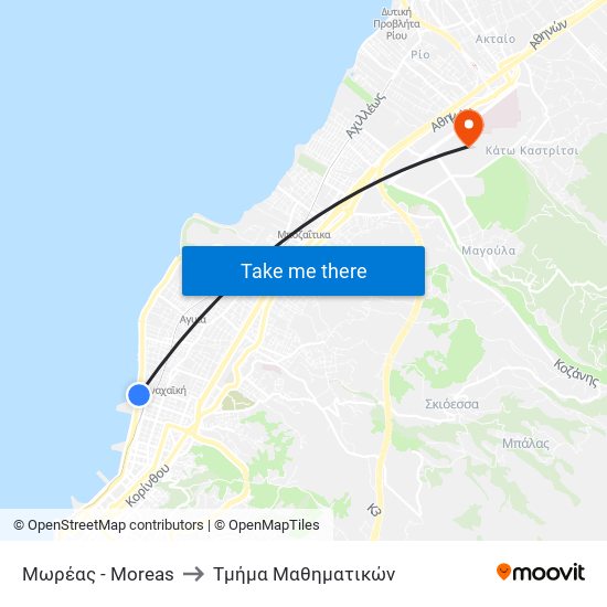 Μωρέας - Moreas to Τμήμα Μαθηματικών map