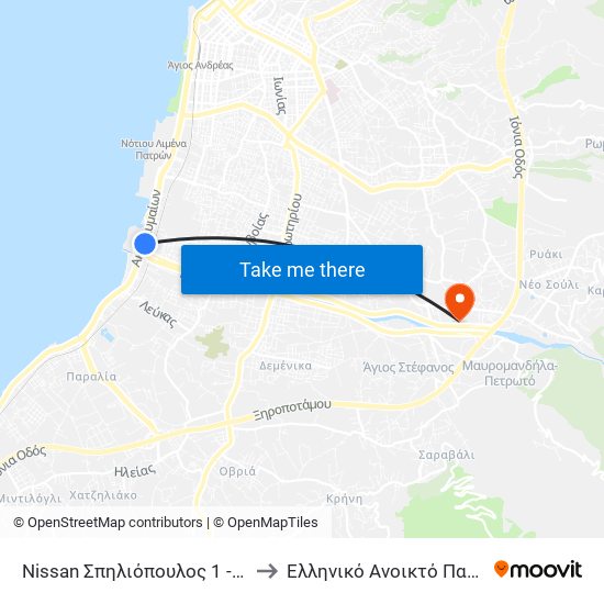 Nissan Σπηλιόπουλος 1 - Nissan Spiliopoulos to Ελληνικό Ανοικτό Πανεπιστήμιο ""Εαπ"" map