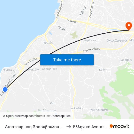 Διασταύρωση Θρασύβουλου Τσατσά - Thrasivoulos Tsatsas Junction to Ελληνικό Ανοικτό Πανεπιστήμιο ""Εαπ"" map