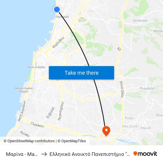 Μαρίνα - Marine to Ελληνικό Ανοικτό Πανεπιστήμιο ""Εαπ"" map