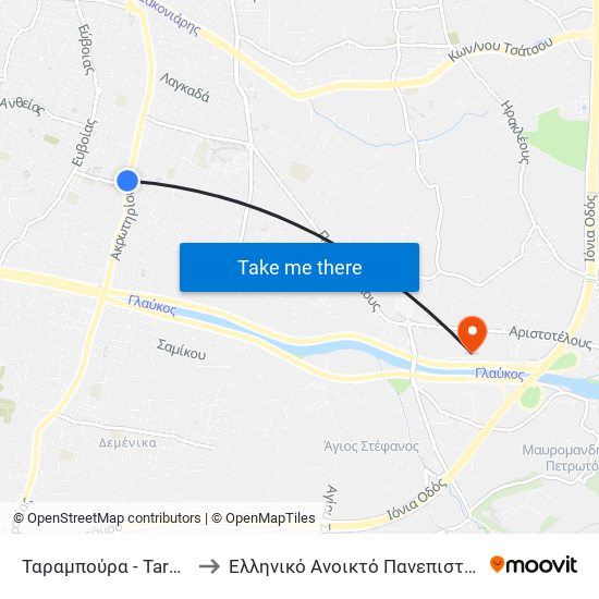 Ταραμπούρα - Tarampoura to Ελληνικό Ανοικτό Πανεπιστήμιο ""Εαπ"" map