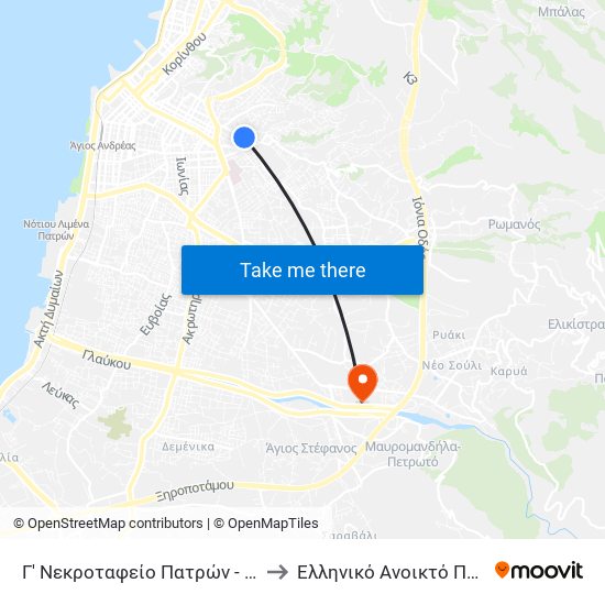 Γ' Νεκροταφείο Πατρών - 3rd Cemetery Of Patras to Ελληνικό Ανοικτό Πανεπιστήμιο ""Εαπ"" map