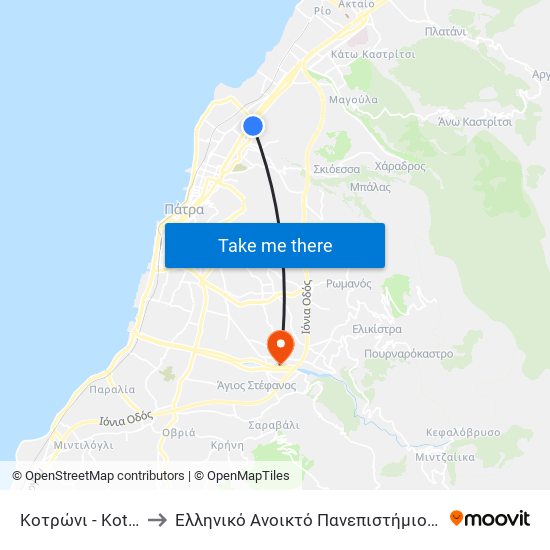 Κοτρώνι - Kotroni to Ελληνικό Ανοικτό Πανεπιστήμιο ""Εαπ"" map