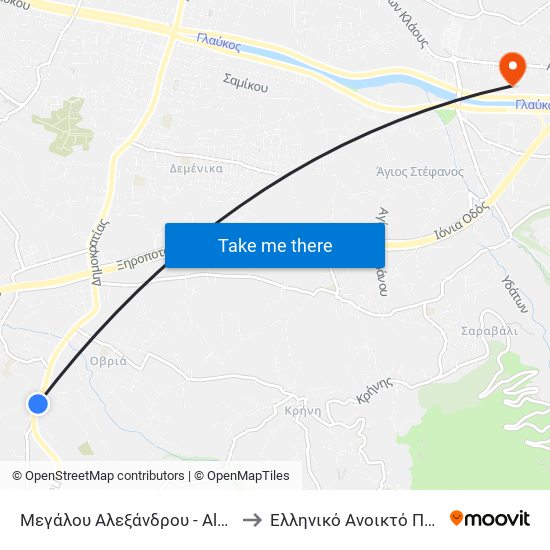 Μεγάλου Αλεξάνδρου - Alexander the Great Street to Ελληνικό Ανοικτό Πανεπιστήμιο ""Εαπ"" map