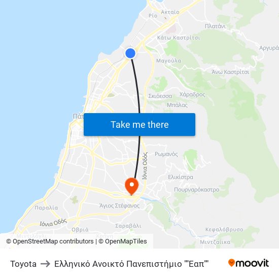 Toyota to Ελληνικό Ανοικτό Πανεπιστήμιο ""Εαπ"" map