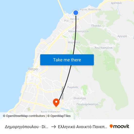 Δημορηγόπουλου - Dimorigopoulou to Ελληνικό Ανοικτό Πανεπιστήμιο ""Εαπ"" map