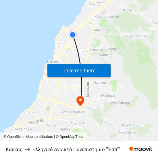 Καυκας to Ελληνικό Ανοικτό Πανεπιστήμιο ""Εαπ"" map