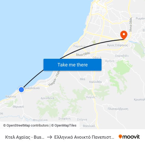 Κτελ Αχαϊας - Bus Station to Ελληνικό Ανοικτό Πανεπιστήμιο ""Εαπ"" map