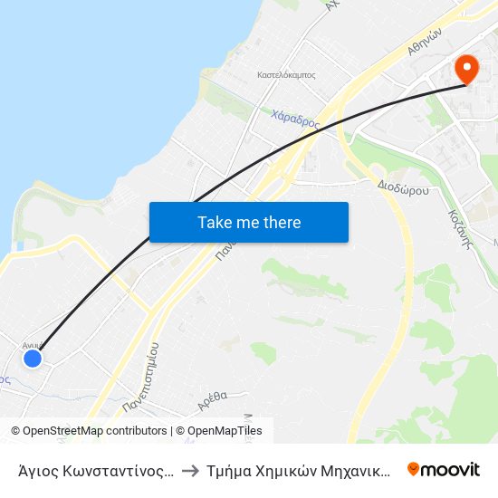 Άγιος Κωνσταντίνος - Saint Constantine to Τμήμα Χημικών Μηχανικών Chemical Engineering map