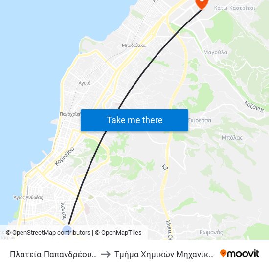 Πλατεία Παπανδρέου - Papandreou Square to Τμήμα Χημικών Μηχανικών Chemical Engineering map