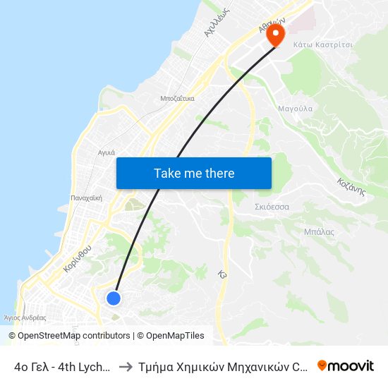 4ο Γελ - 4th Lychee Of Patras to Τμήμα Χημικών Μηχανικών Chemical Engineering map