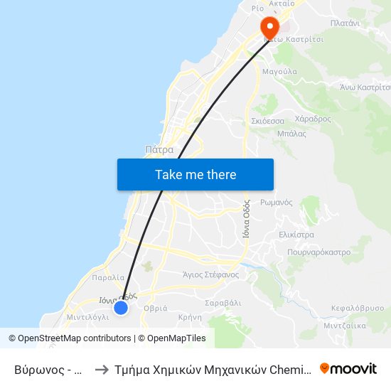 Βύρωνος - Vironos to Τμήμα Χημικών Μηχανικών Chemical Engineering map