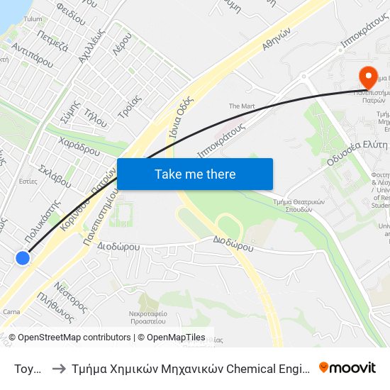 Toyota to Τμήμα Χημικών Μηχανικών Chemical Engineering map