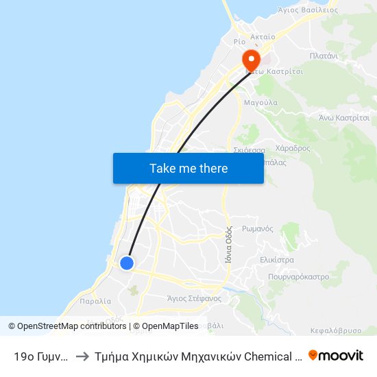 19ο Γυμνάσιο to Τμήμα Χημικών Μηχανικών Chemical Engineering map