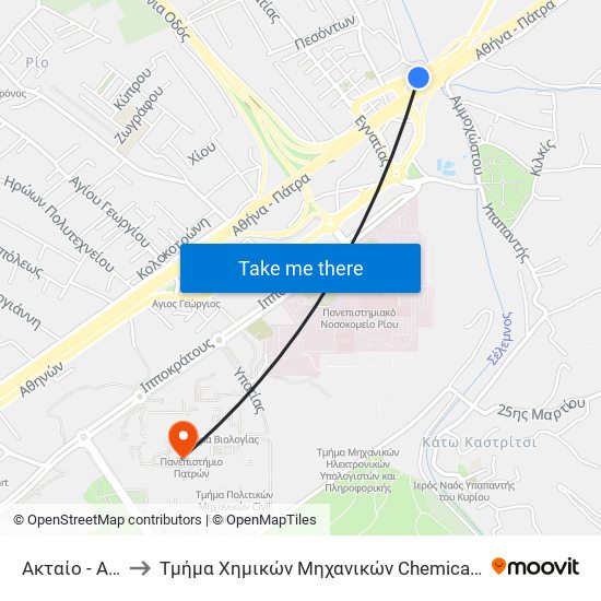 Ακταίο - Aktaio to Τμήμα Χημικών Μηχανικών Chemical Engineering map