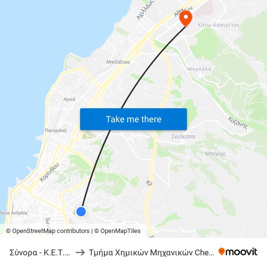 Σύνορα - Κ.Ε.Τ.Χ. - Sinora to Τμήμα Χημικών Μηχανικών Chemical Engineering map