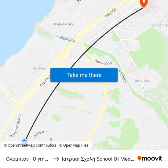 Ολύμπιον - Olympion to Ιατρική Σχολή School Of Medicine map