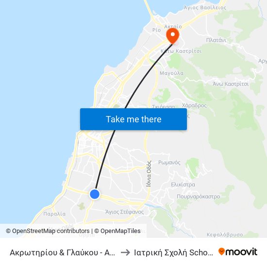 Ακρωτηρίου & Γλαύκου - Akrotiriou & Glafkou to Ιατρική Σχολή School Of Medicine map